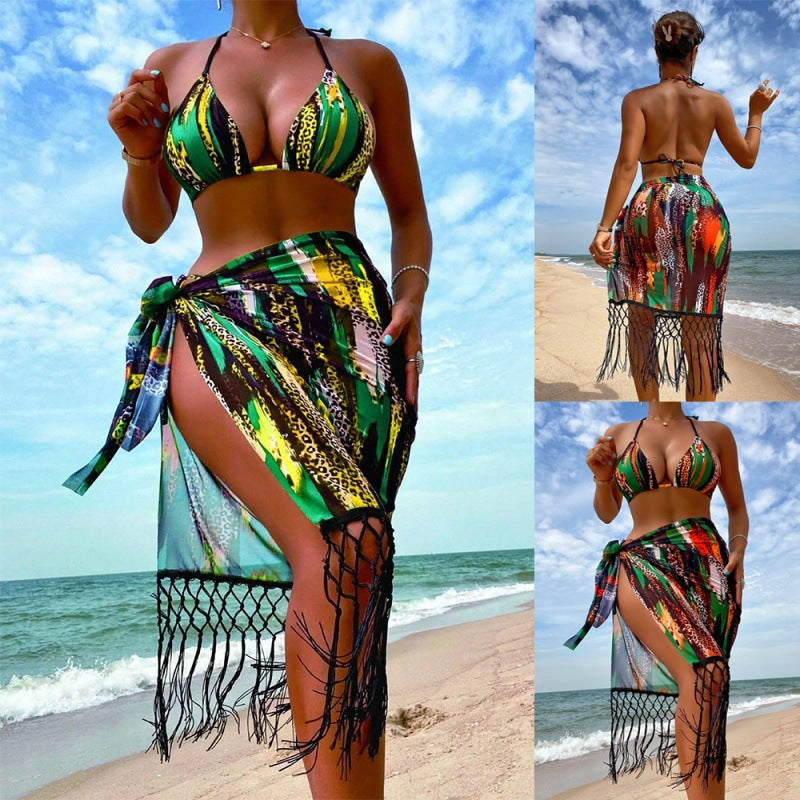 Damen Bikini-Set mit trendigem Fransenüberrock und verstellbaren Trägern R&B