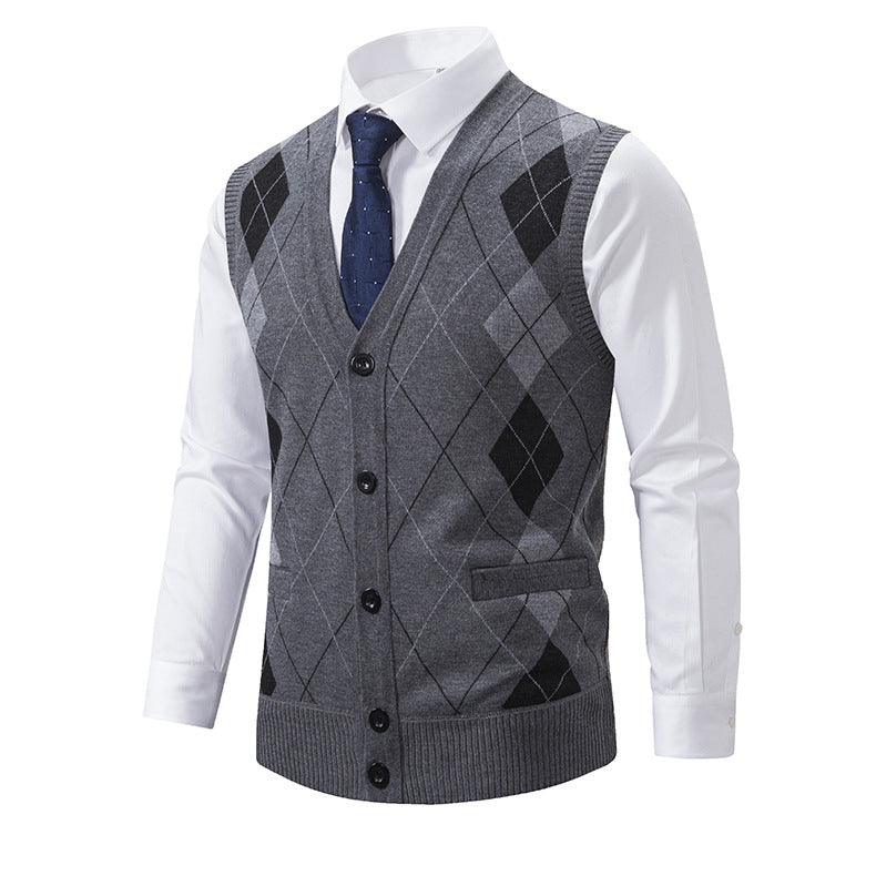 Herren modische Strickweste mit Karomuster R&B