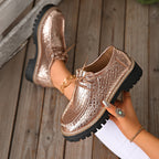 Damen Schnürschuhe mit schimmerndem Krokoprägung und rutschfester Profilsohle R&B