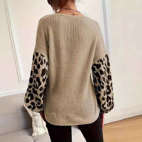 Damen modischer Pullover mit lässiger Weave-Optik und tierischem Muster R&B
