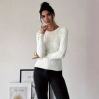 Damen Strickpullover mit Zopfmuster und Knopfdetails R&B