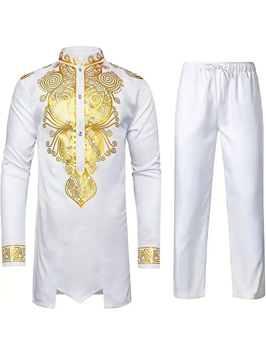 Herren elegantes Set mit kunstvoller Stickerei und bequemen Hosen R&B