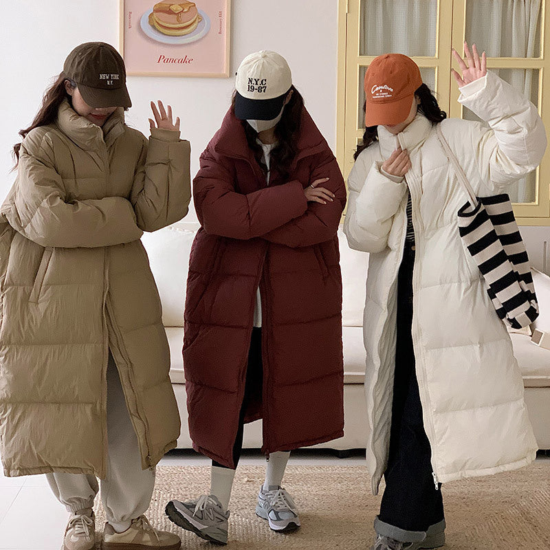 Damen Lange Pufferjacke mit Kapuze und voluminösem Schnitt R&B