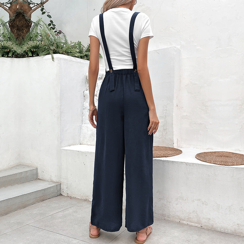 Damen lässiger Jumpsuit mit weitem Bein und elastischem Bund R&B