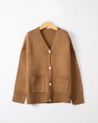 Damen Grobstrick Cardigan mit praktischen Eingrifftaschen und V-Ausschnitt