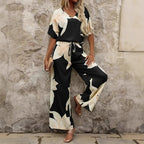 Damen luftiger Hosenanzug mit floralem Print und elastischem Bund R&B