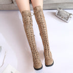 Damen Überknee-Stiefel mit modischem Schnür-Design und robustem Profil R&B