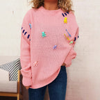 Damen Pullover mit verspieltem Bären-Motiv und dekorativen Applikationen R&B