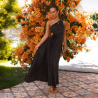 Damen Elegantes Maxikleid mit schrägem Ausschnitt und stilvollen Falten R&B