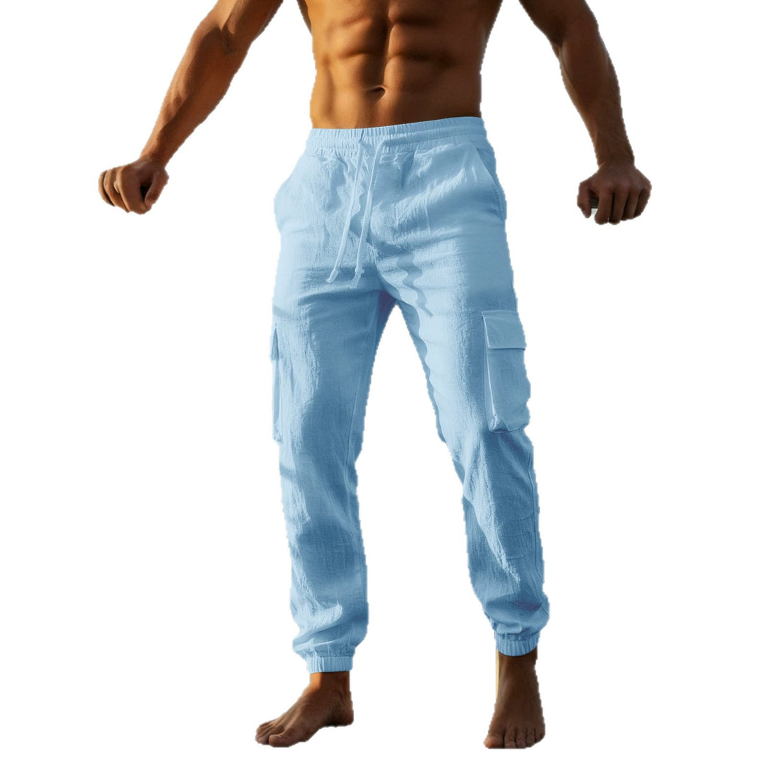 Herren nan sommerliche Leinen-Cargo-Jogginghose mit elastischem Tunnelzugbund und aufgesetzten Klappentaschen R&B