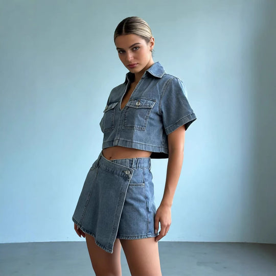 Damen Crop-Top und Minirock Set im lässigen Stil R&B
