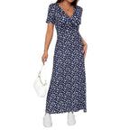 Damen Maxikleid mit floralem Wickeldesign und praktischen Seitentaschen R&B