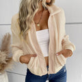Damen Sportliche Plüschjacke mit Reißverschluss und praktischen Taschen R&B