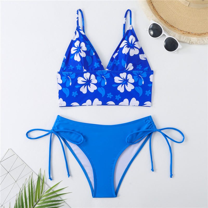 Damen Crop-Top Bikini mit verstellbaren Trägern und floralem Muster R&B