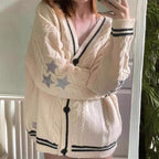 Damen oversized Strickjacke mit Sternenmuster und Kontrastbündchen