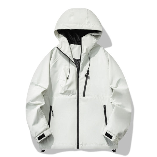 Herren wasserabweisende Outdoor-Jacke mit verstellbarer Kapuze und funktionalen Reißverschlusstaschen R&B