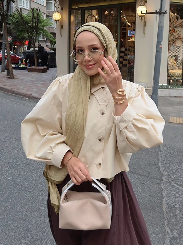 Damen modische kurze Jacke mit voluminösen Ärmeln R&B