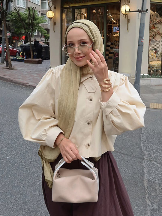 Damen modische kurze Jacke mit voluminösen Ärmeln R&B