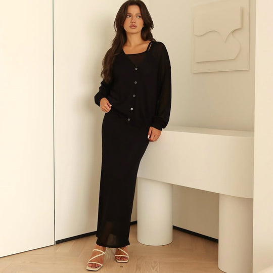 Damen langes Joint-Kleid mit offenem Cardigan R&B