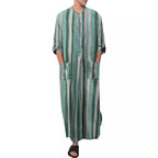 Herren nan lockerer Kaftan aus Leinenmischung mit Knopfleiste und aufgesetzten Taschen R&B