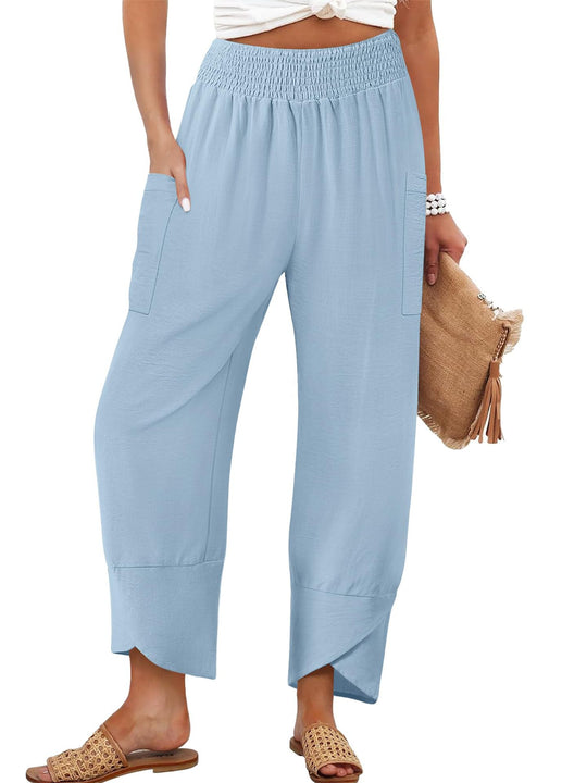 Damen Weite Sommerhose mit elastischem Bund und praktischen Taschen R&B