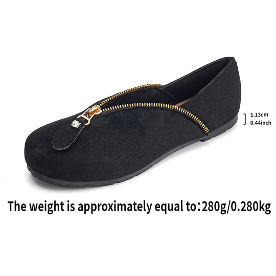 Damen Elegante Slip-On Ballerinas mit Reißverschluss R&B