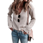 Damen V-Ausschnitt Strickpullover mit lässiger Passform und lockeren Ärmeln R&B