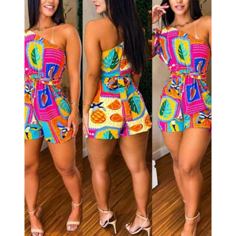 Damen Jumpsuit mit Rüschen und lebhaftem Muster R&B