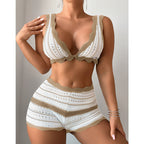 Damen Häkel-Bikini-Set mit elegantem Ausschnitt und trendigem Gummizug R&B