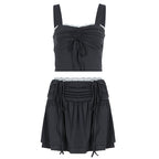 Damen modisches Crop-Top und Rock Set mit Raffungen und Bindedetails R&B