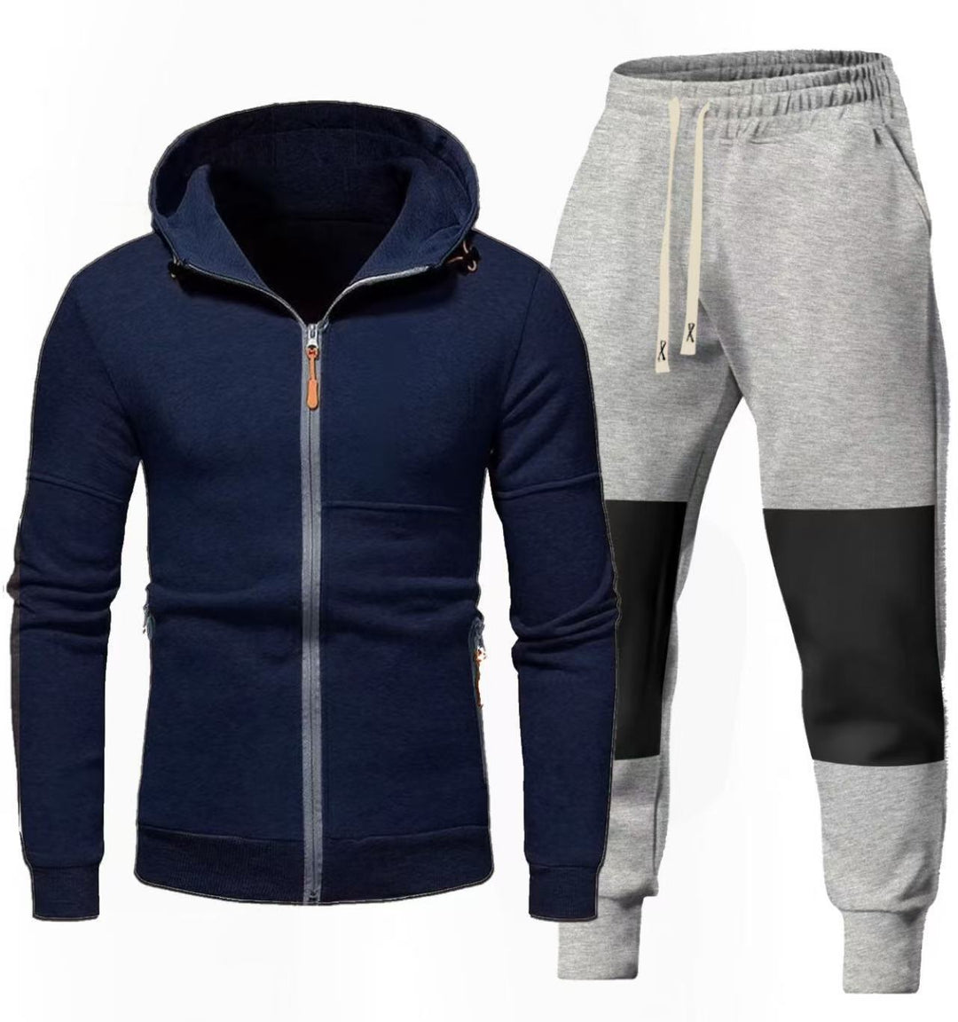 Herren Sportliches Hoodie- und Jogginghose-Set mit Funktionalen Reißverschlusstaschen R&B