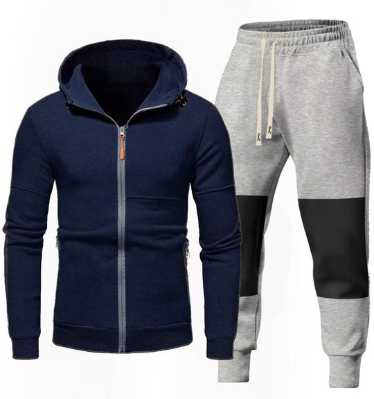 Herren Sportliches Hoodie- und Jogginghose-Set mit Funktionalen Reißverschlusstaschen R&B