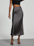 Damen Stilvolle Satin-Stretchrock mit hohem Bund und fließendem Schnitt R&B