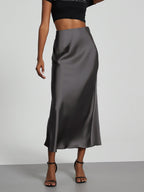 Damen Stilvolle Satin-Stretchrock mit hohem Bund und fließendem Schnitt R&B