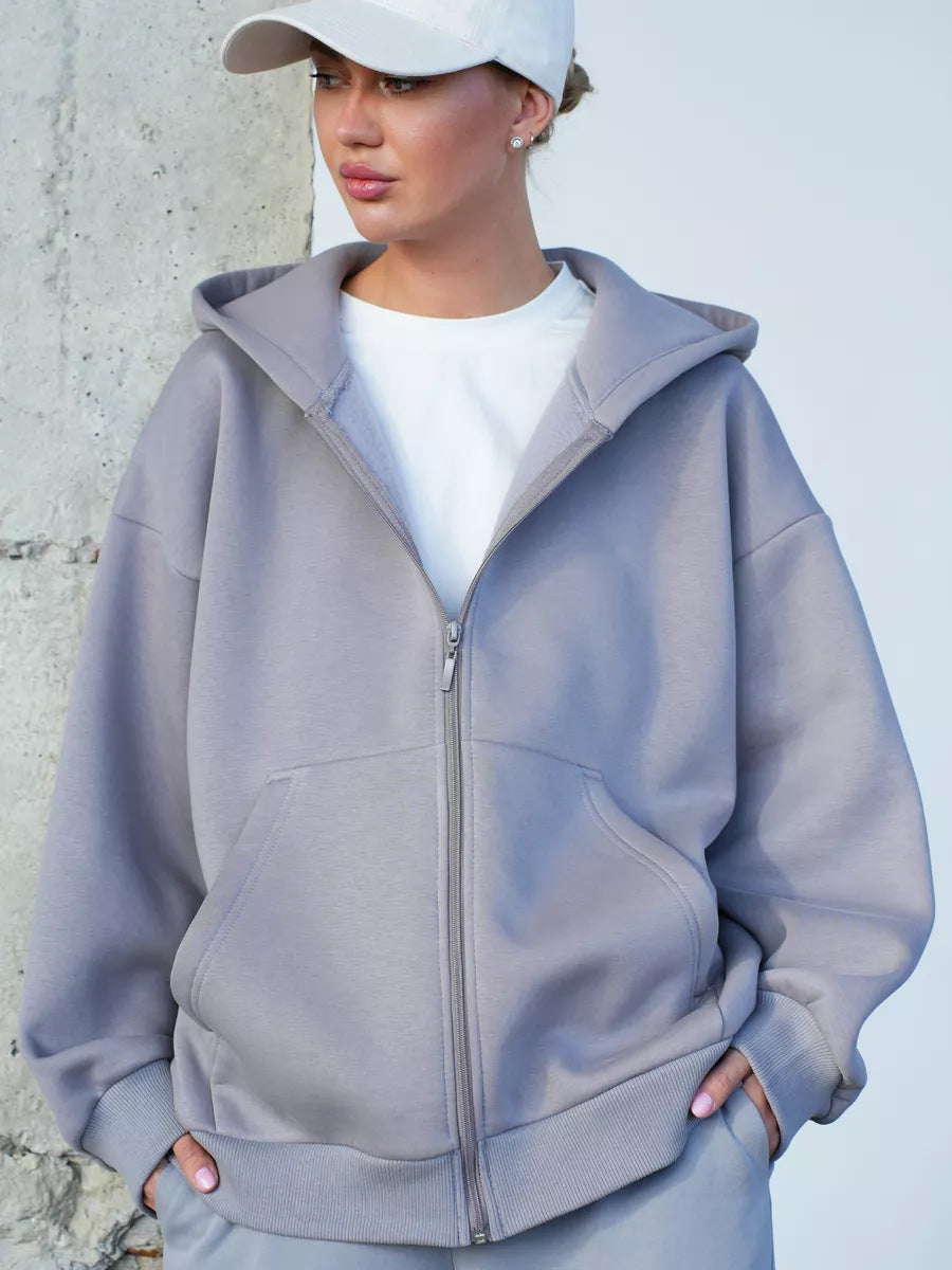 Damen lässiger Kapuzenjacke mit praktischem Reißverschluss und großen Taschen R&B
