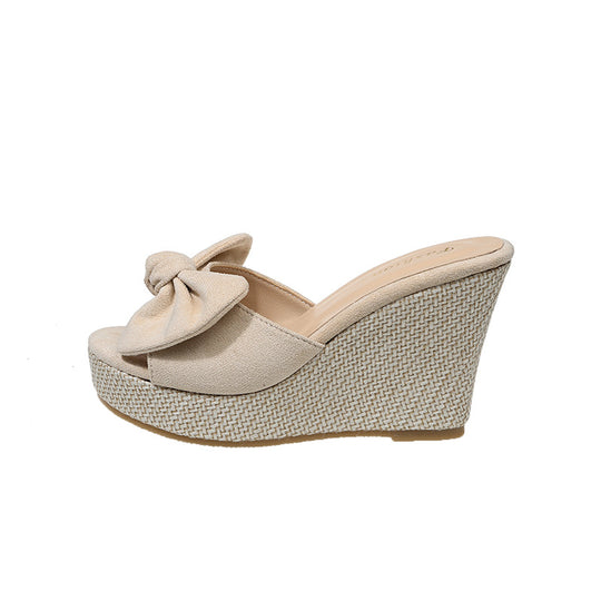 Damen Wedge-Pantoletten mit kreativem Schleifen-Design und verstellbarem Riemen R&B