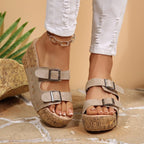 Damen Wedge-Pantoletten mit dekorativem Kork-Design R&B