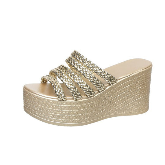Damen Keil-Sandaletten mit geflochtenem Riemen-Design R&B