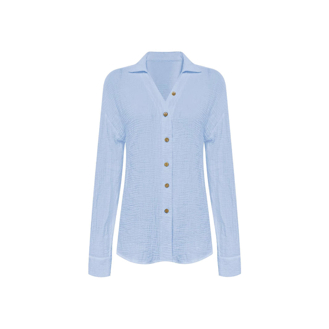 Damen Knopfleisten-Blusenshirt mit modischer Taillenbindung und Langarm R&B