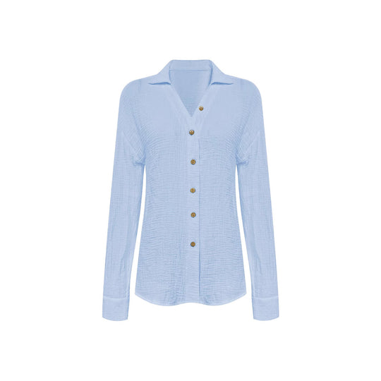 Damen Knopfleisten-Blusenshirt mit modischer Taillenbindung und Langarm R&B