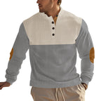 Herren nan Rippenstrickpullover mit Stehkragen Knopfleiste und Leder-Ellbogenpatches R&B