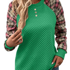 Damen modischer Sweatshirt mit originellem Karomuster und strukturiertem Oberteil R&B