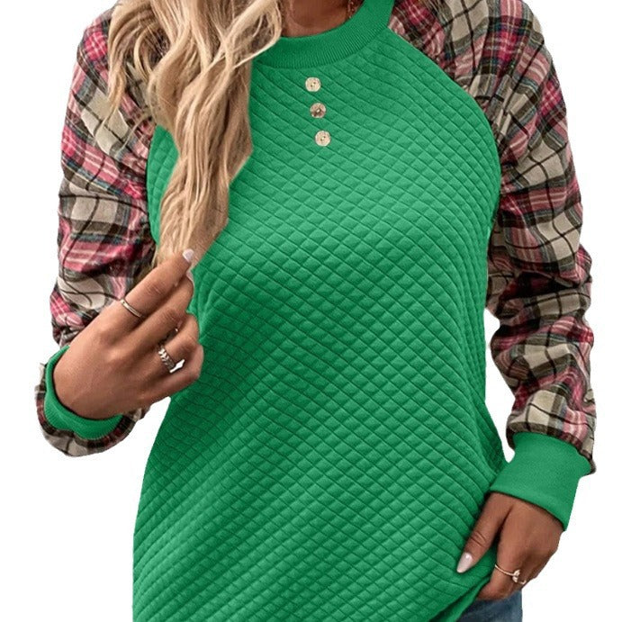 Damen modischer Sweatshirt mit originellem Karomuster und strukturiertem Oberteil R&B