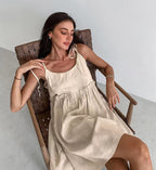 Damen lässiges Leinen A-Linien Kleid R&B