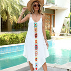 Damen luftiges Maxikleid mit asymmetrischem Saum und buntem Häkelmuster R&B