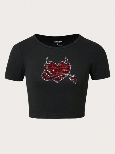 Damen Cropped T-Shirt mit kreativem Skelettdesign R&B