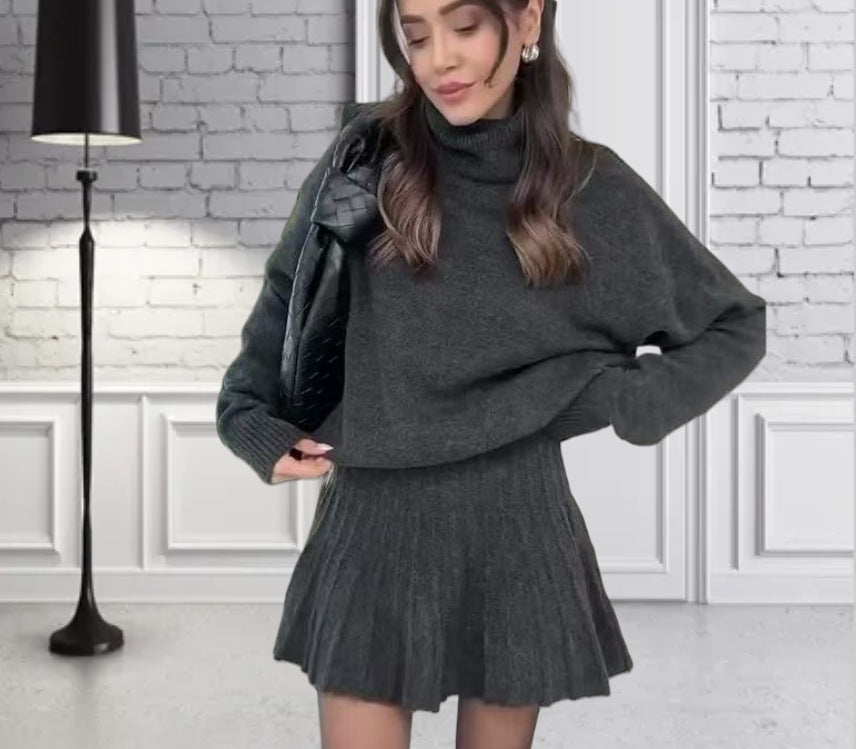 Damen Oversized Strickpullover mit hochwertiger Rippstruktur und passendem Minirock R&B