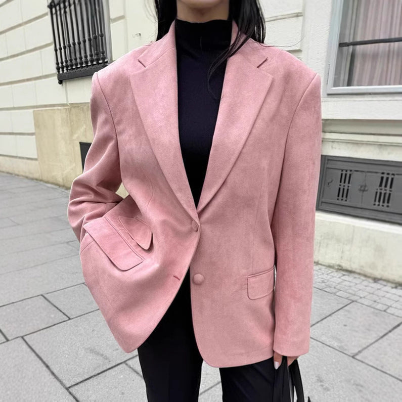 Damen Eleganter Oversized Blazer aus feinem Wildlederimitat R&B