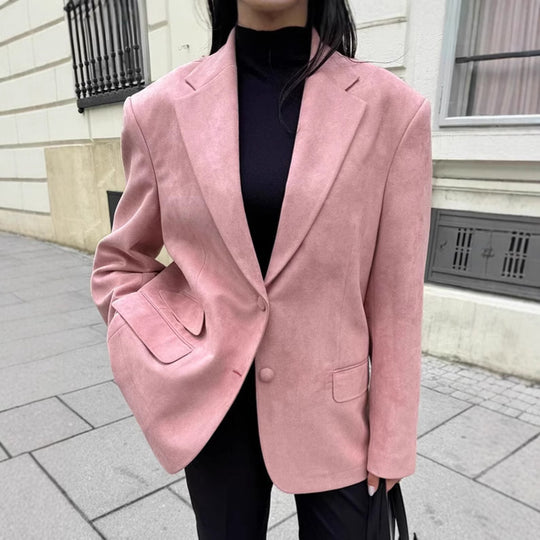 Damen Eleganter Oversized Blazer aus feinem Wildlederimitat R&B