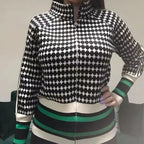 Damen Sportlicher Strickpullover mit Stehkragen und grafischem Muster R&B